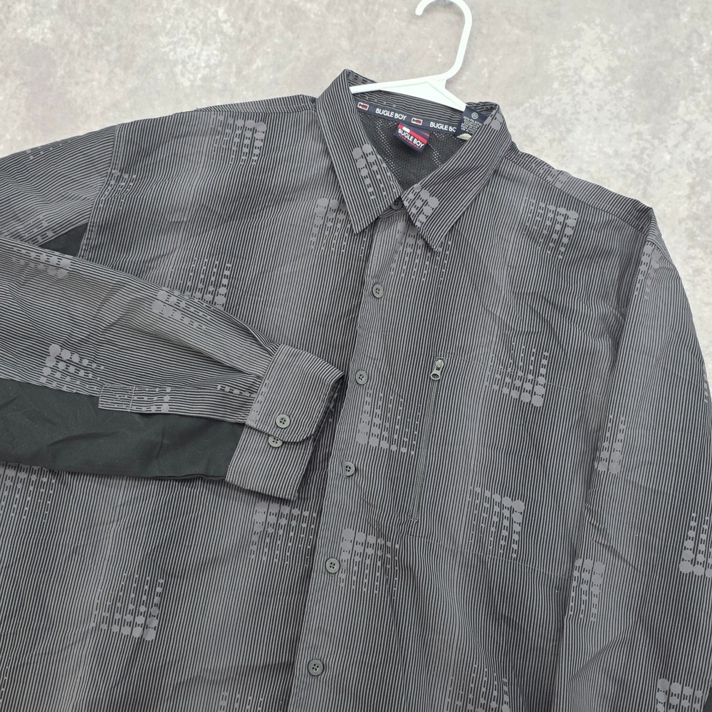 Bugle Boy Mens 2XL Black Grey Striped Long Sleeve Button Down Shirt BB10457WB